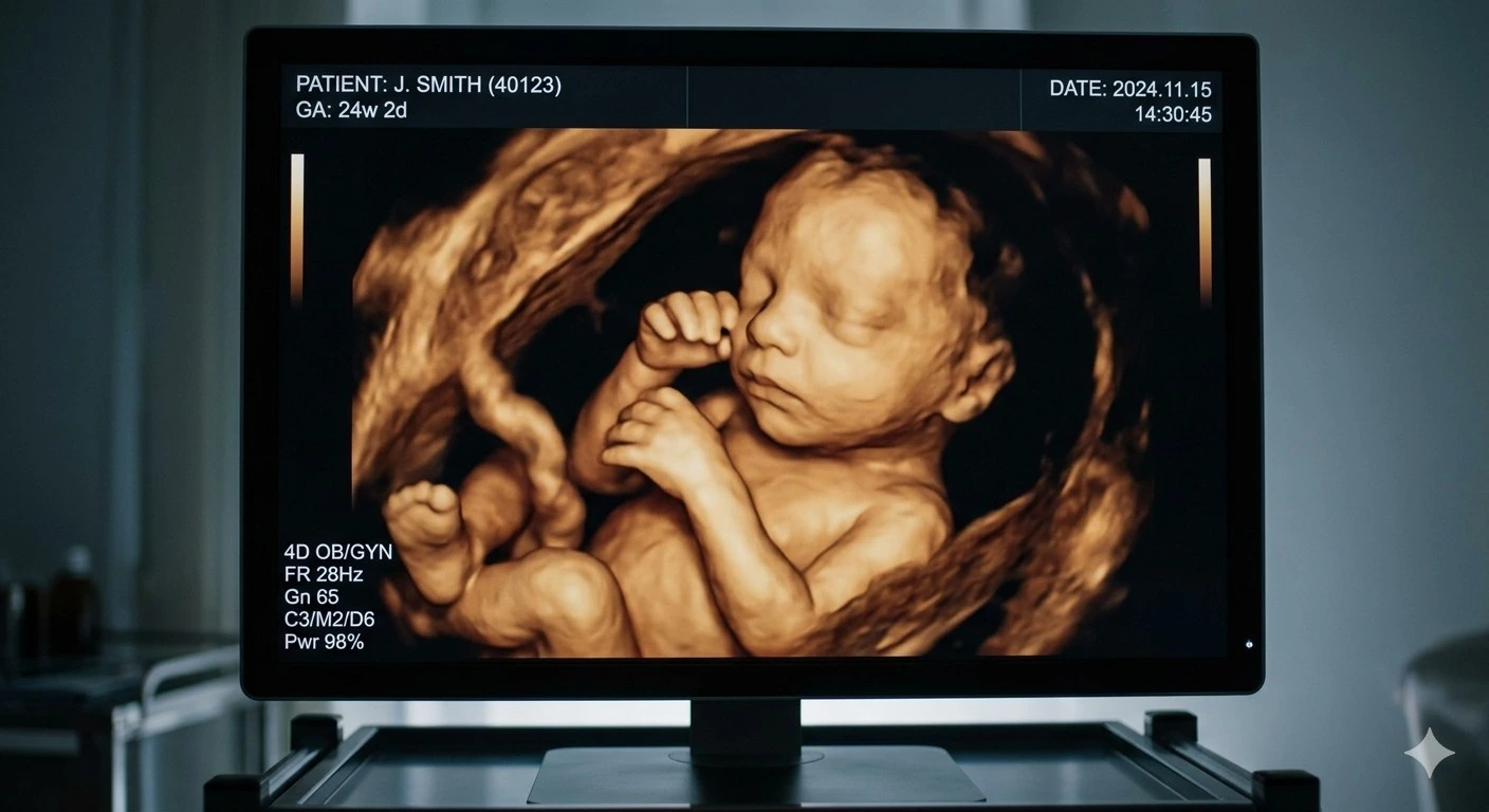 4D ultrasound scan pregnancy at Meera 4D Scans Madurai showing baby in womb